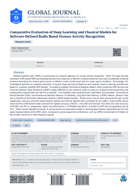 Comparative Evaluation of Deep Learning and Classical Models for Software-Defined Radio Based Human Activity Recognition