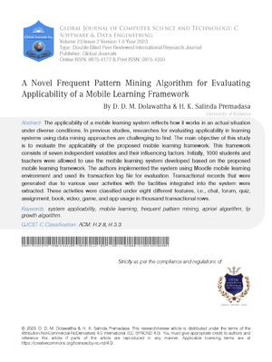 A Novel Frequent Pattern Mining Algorithm for Evaluating Applicability of a Mobile Learning Framework