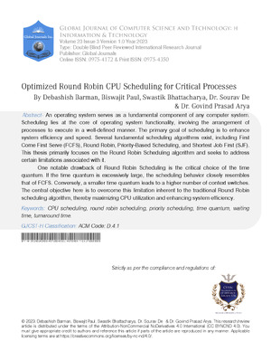 Optimized Round Robin CPU Scheduling  for Critical Processes