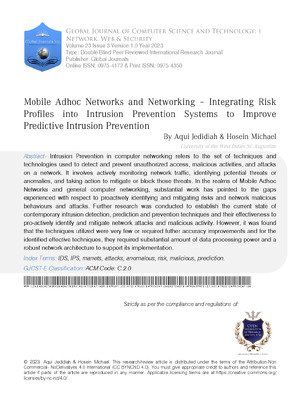 Mobile Adhoc Networks and Networking – Integrating Risk Profiles into Intrusion Prevention Systems to Improve Predictive Intrusion Prevention