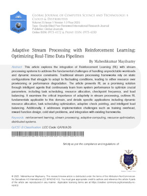 Adaptive Stream Processing with Reinforcement Learning: Optimizing Real-Time Data Pipelines
